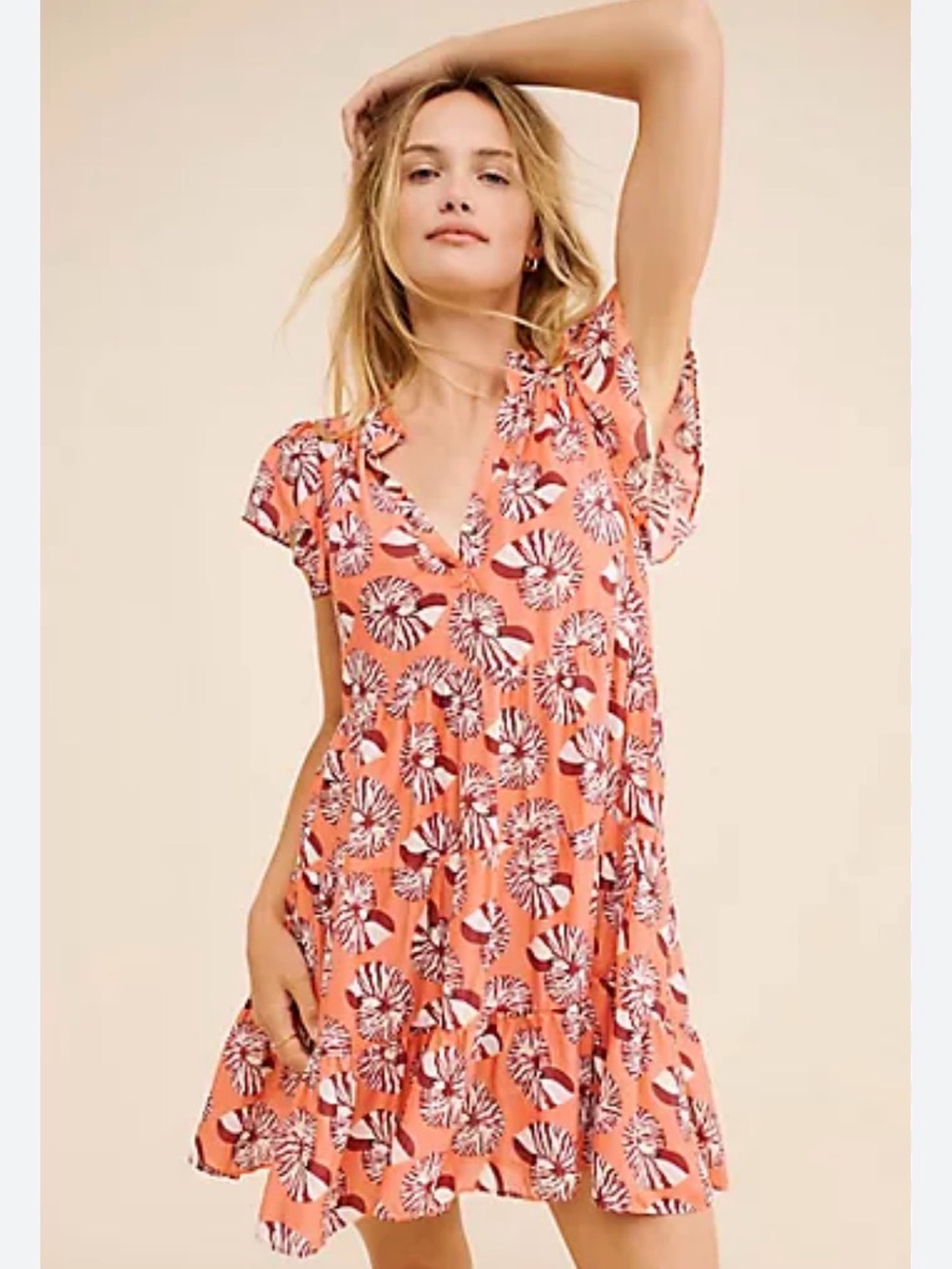 Anthropologie Coral Floral Tiered Dress